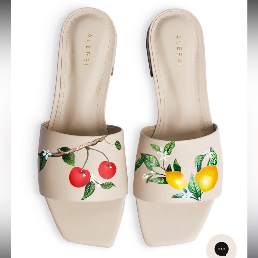 Alepel Lemon Cherry Beige Square Slides